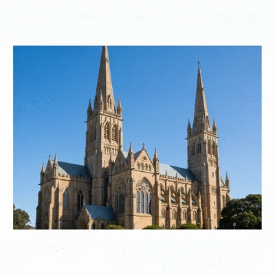 St. Peter's Cathedral in Adelaide, stunning architecture with clear blue sky, no text, no words, no typography, 8K