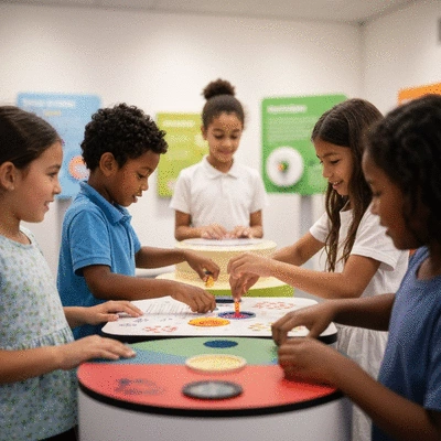 Children interacting with a modern museum display in Adelaide