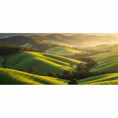 Panoramic view of rolling green hills in Adelaide Hills region